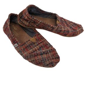 Toms Womens 7.5 Red Blue Tweed Classic Slip on Shoes Multicolor